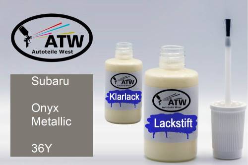 Subaru, Onyx Metallic, 36Y: 20ml Lackstift + 20ml Klarlack - Set, von ATW Autoteile West.